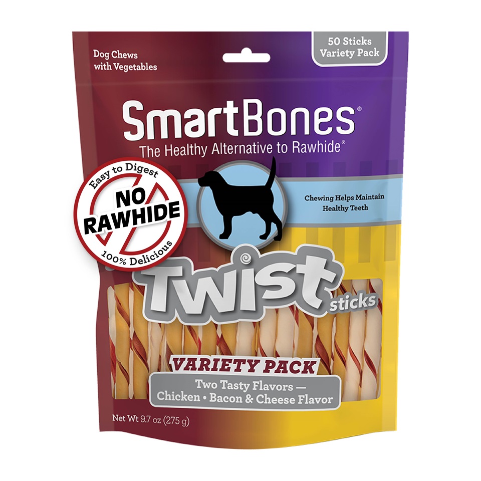 SmartBones Twist Sticks Variety Pack, 50 Count, RawhideFree Chews For